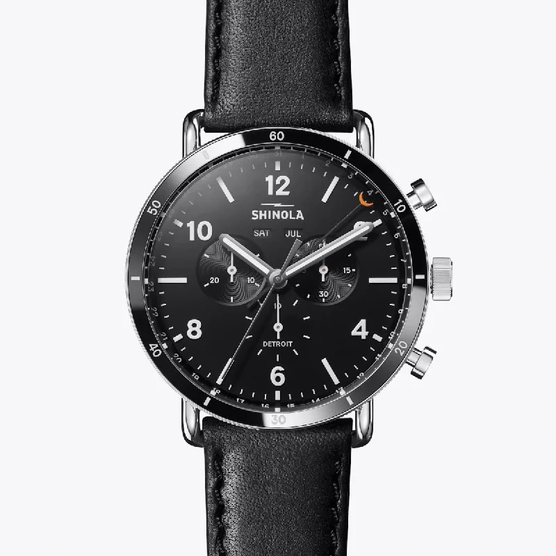 Shinola Canfield Sport Mens Watch with Black Dial and Black Leather Strap (quartz movement)