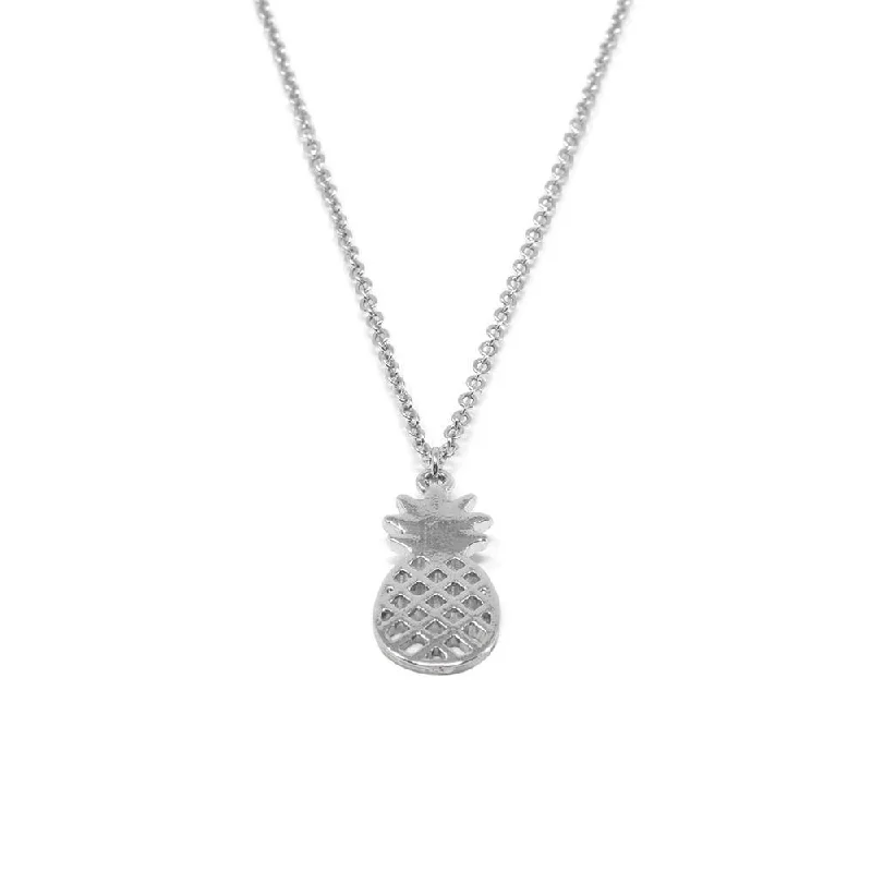 18 Inch Pineapple Pendant Necklace Rhodium Plated