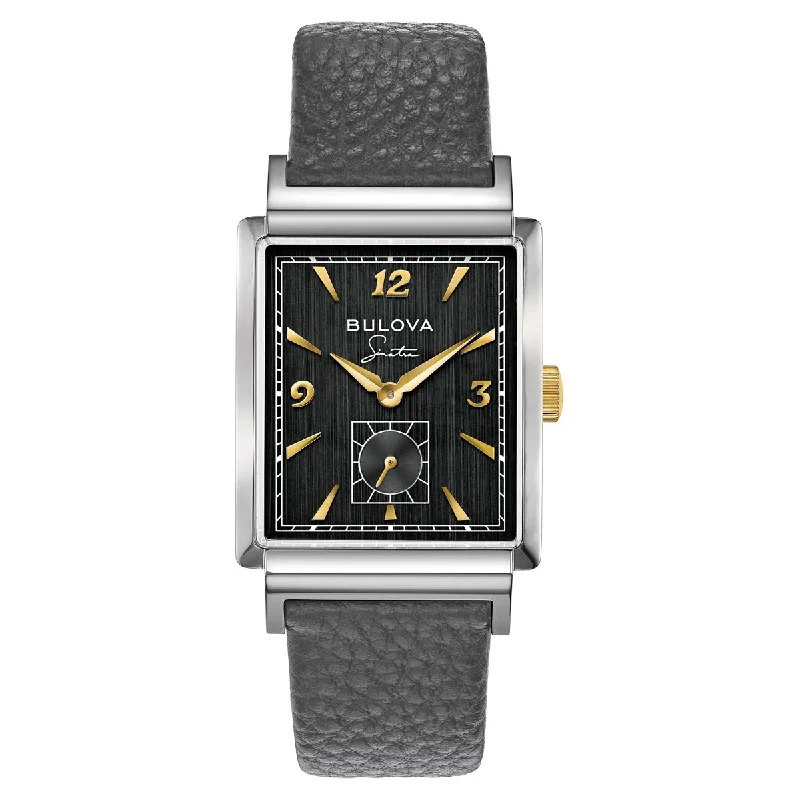 Bulova Frank Sinatra My Way Watch with White Dial and Gray Textured Leather Strap (quartz movement)