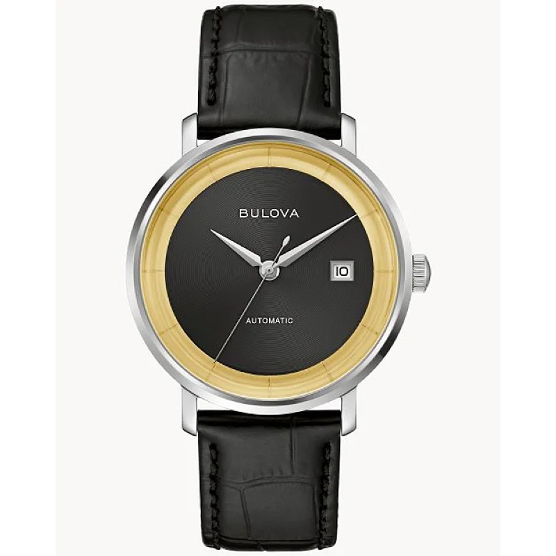 Bulova Frank Sinatra Rat Pack Watch with Black Dial and Black Leather Strap (automatic movement)