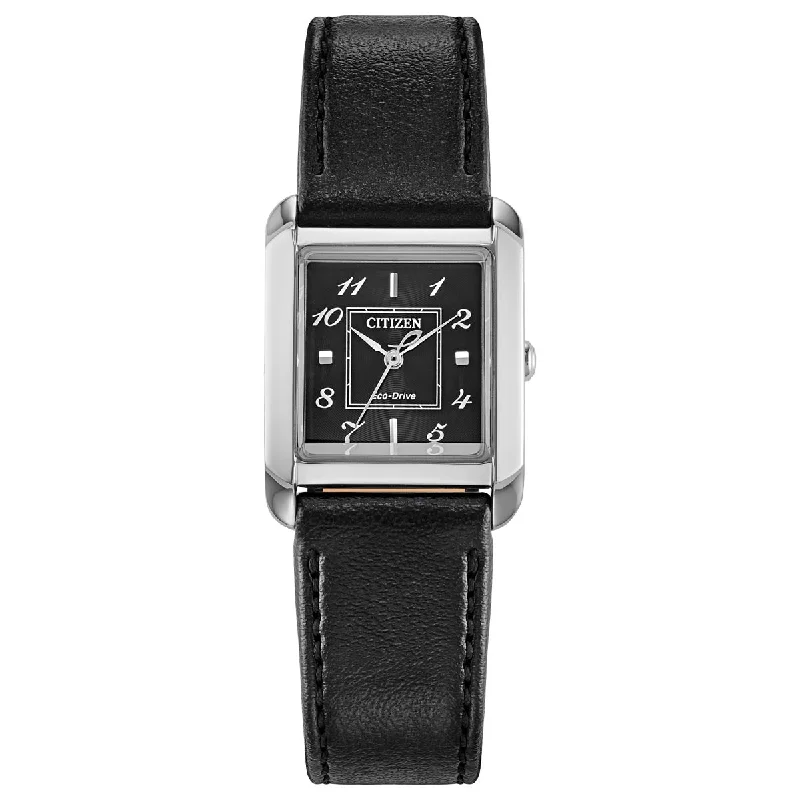 Citizen Bianca Womens Watch with Black Dial and Black Leather Strap (eco-drive movement)