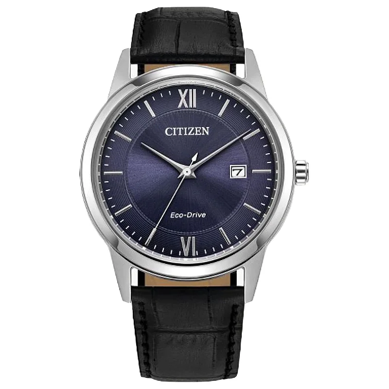 Citizen Classic Mens Watch with Blue Dial and Black Leather Strap (eco drive movement)