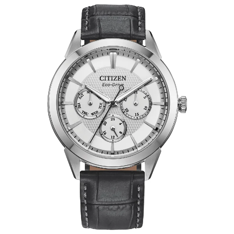 Citizen Rolan Mens Watch with White Dial and Black Leather Strap (eco drive movement)