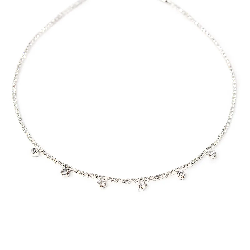 Clear CZ Charm Backdrop Lariat Necklace