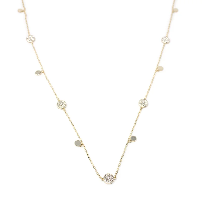 CZ Pave Round Station Necklace Gold Tone