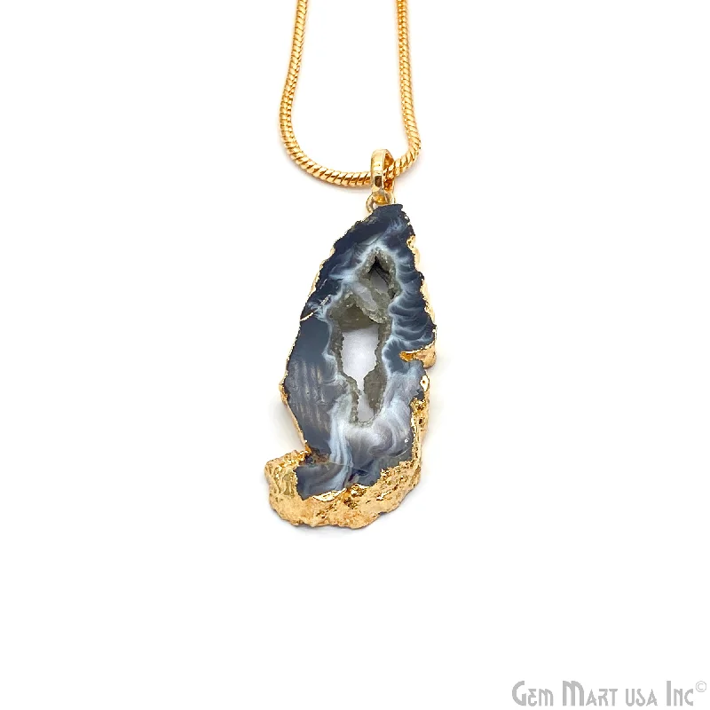 DIY Geode Druzy Gemstone 45x19mm Gold Edged Necklace Pendant