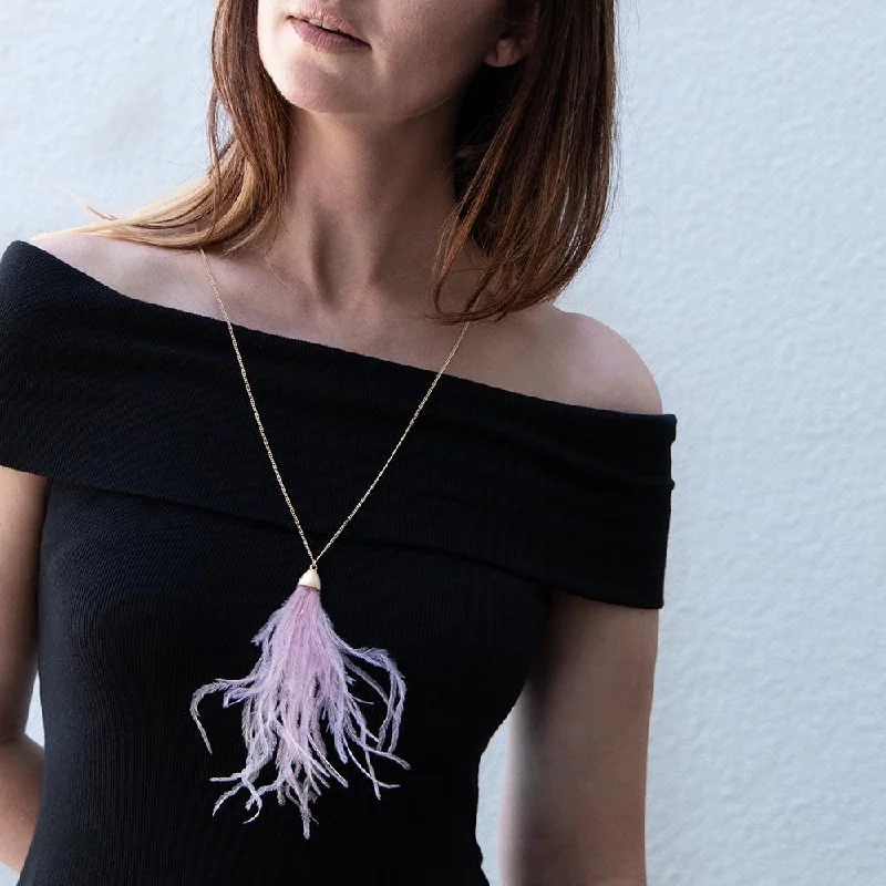 Feather Tassel Pendant Long Necklace Pink