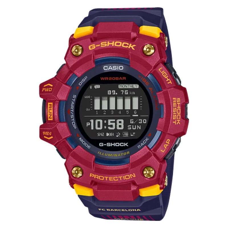 G Shock Limited Edition Barcelona Mens Watch with Black Dial and Blue/Red Strap (quartz movement)