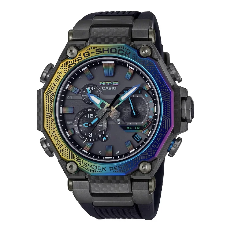 G Shock Limited Edition City Illumination Mens Watch with Black Dial and Rainbow Ion Plated Bezel (solar movement)