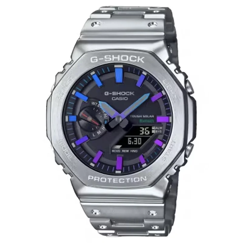 G Shock Mens Watch with Black Dial and Blue Polychromatic Accents (solar movement)