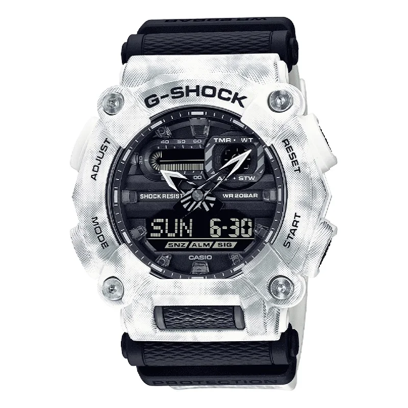 G Shock Mens Watch with Black Dial and White/Black Strap (quartz movement)