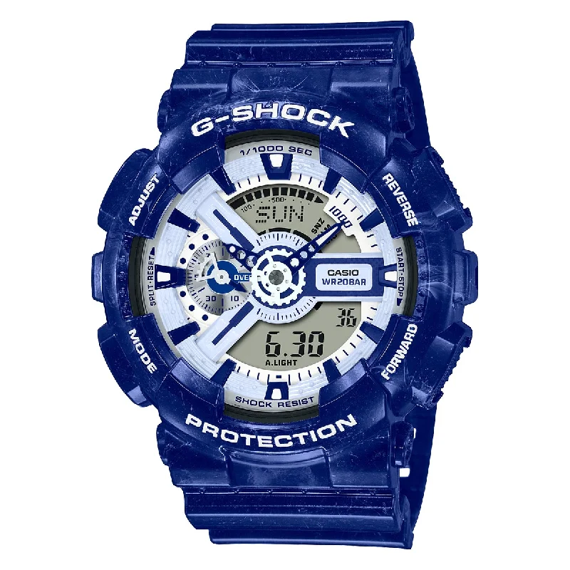 G Shock Mens Watch with White Dial and Blue Resin Band (quartz movement)