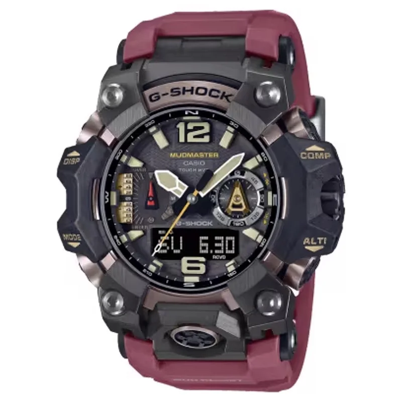 G Shock Mudmaster Mens Watch with Black Dial and Red Strap (solar movement)