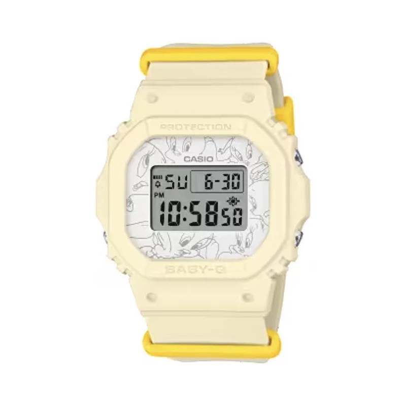 G Shock Tweety Bird Baby G Womens Watch with White Dial and Beige Strap