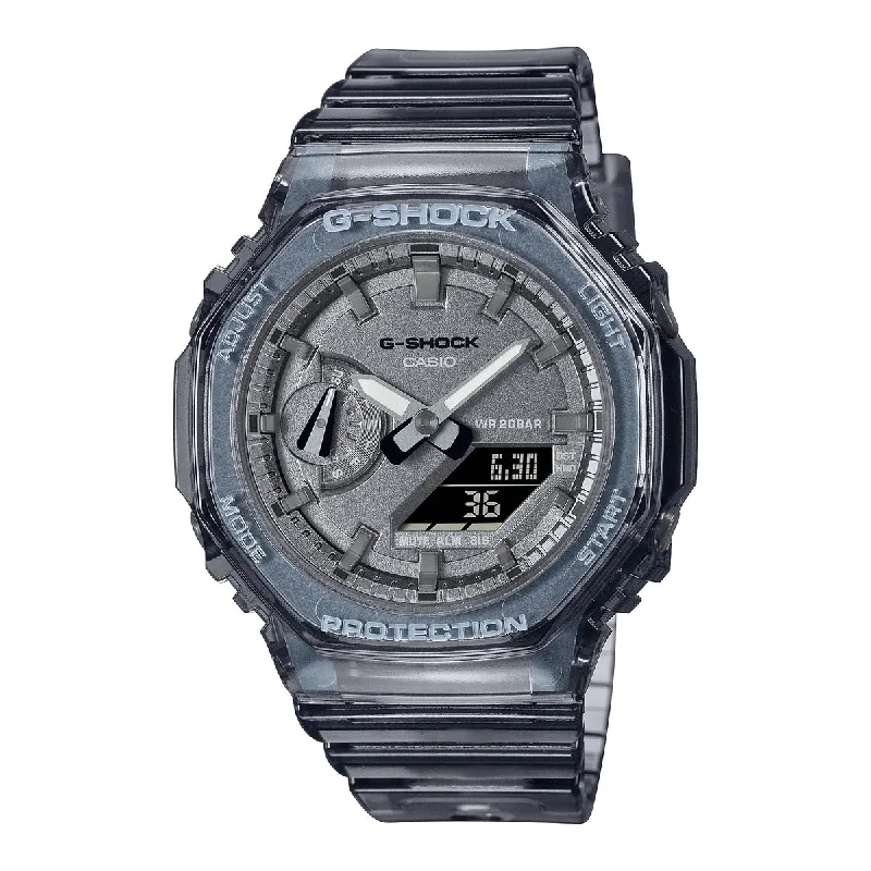 G Shock Womens Watch with Gray Dial and Transparent Gray Resin Strap (quartz movement)