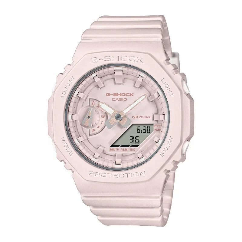 G Shock Womens Watch with Pink Dial and Pink Resin Strap (quartz movement)