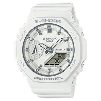 G Shock Womens Watch with White Dial and Band with Silver Tone Accents (quartz movement)