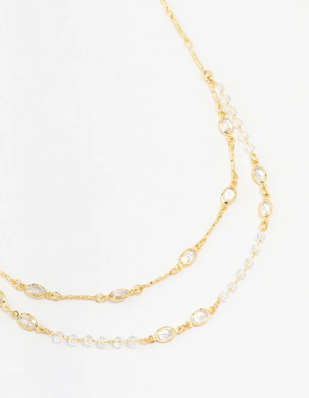 Gold Crystal Layered Necklace