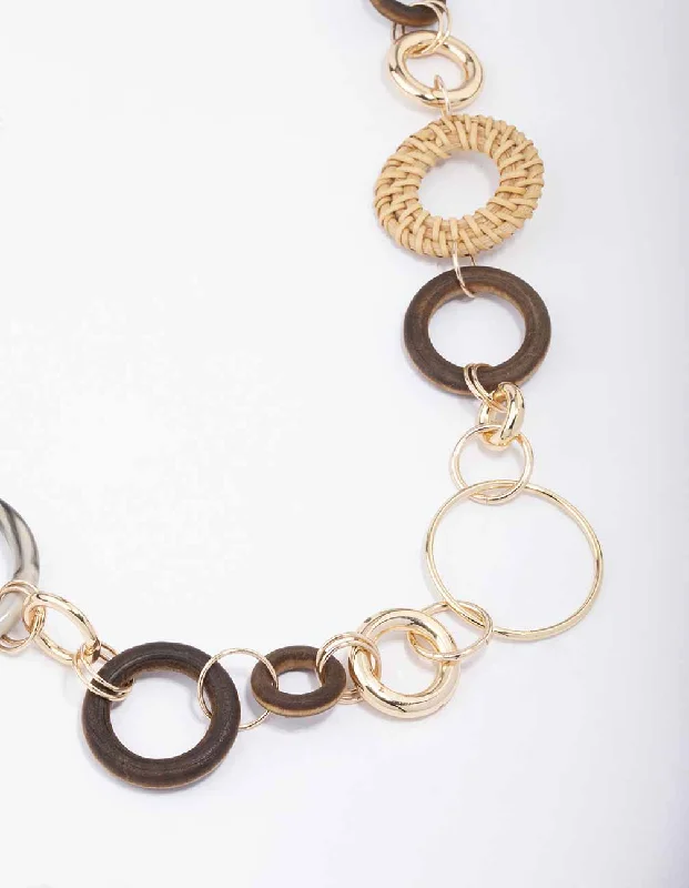 Gold Mixed Circle Chain Necklace