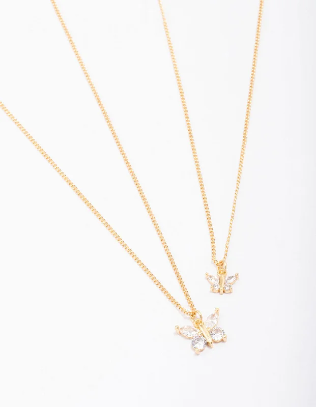 Gold Plated Cubic Zirconia Butterfly Necklace Pack