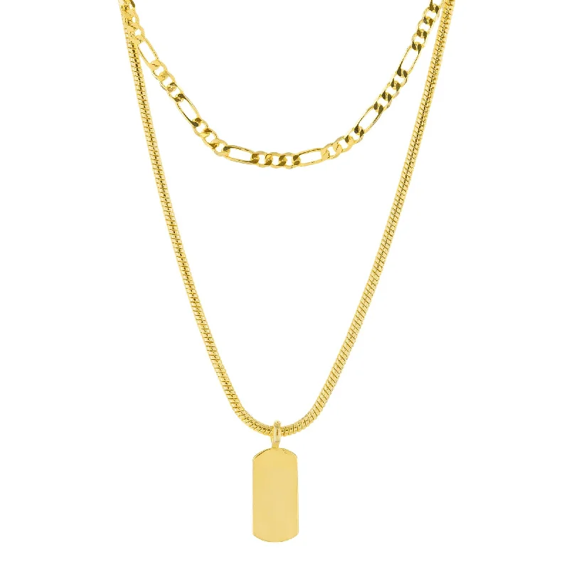 Gold Plated Brass Dogtag Pendant Layered Necklace