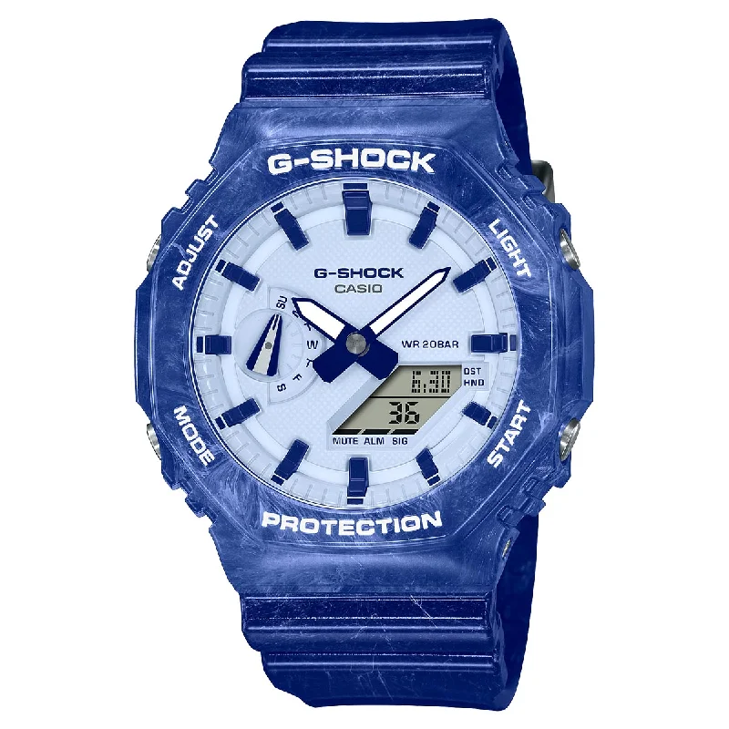 Gshock Mens Watch with White Dial and Blue Resin Band (quartz movement)