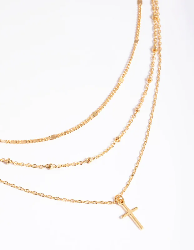 Gold Plated Layered Cross Necklace