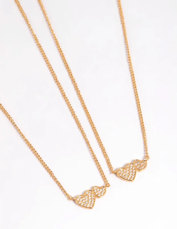 Gold Cubic Zirconia Linked Hearts Necklace Set