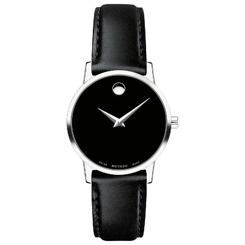 Movado Museum Classic Womens Watch with Black Dial and Black Leather Strap (Swiss quartz movement)