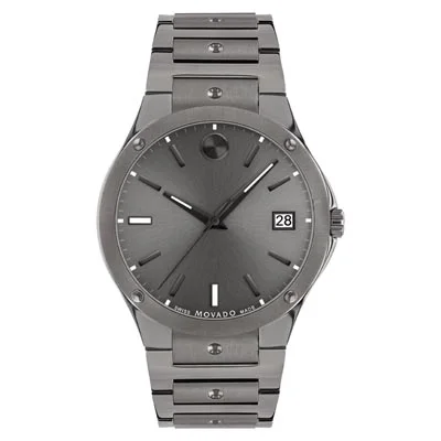 Movado SE Mens Watch with Gray Dial and Gray Stainless Steel Band (Swiss quartz movement)