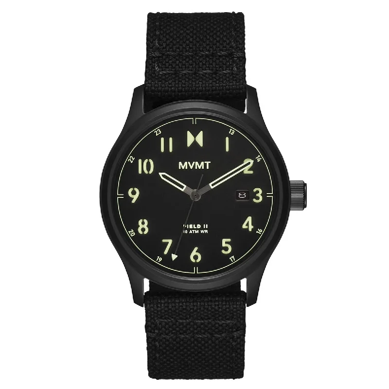 MVMT Field II Mens Watch with Black Dial and Black Nylon Strap (quartz movement)