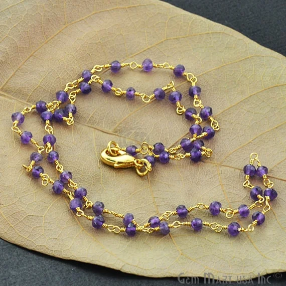 Natural Amethyst Necklace chain, 18 Inch Gold Plated Beaded Necklace Jewelry