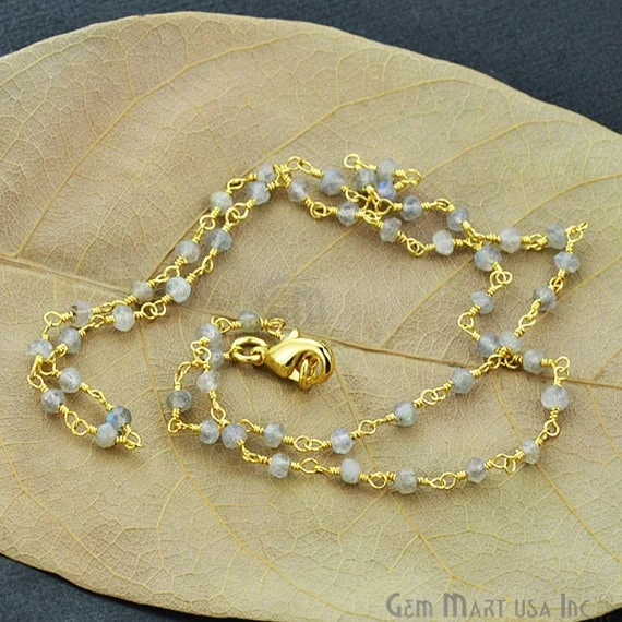 Natural Labradorite Necklace chain, 18 Inch Gold Plated Beaded Necklace Jewelry