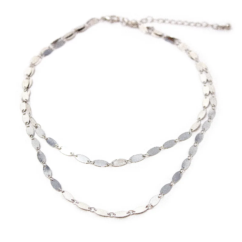 Oval Link Layered Necklace Silver Tone