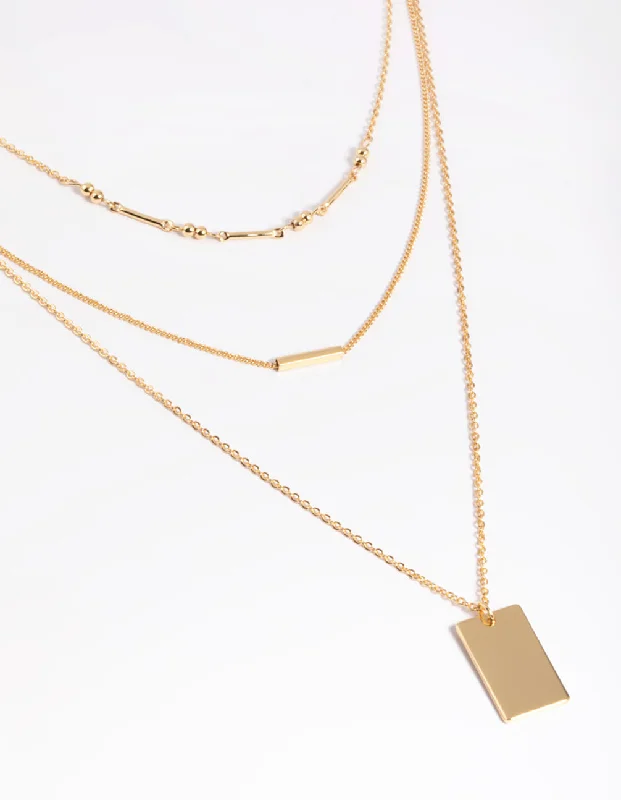 Gold Plated Rectangular Layered Necklace