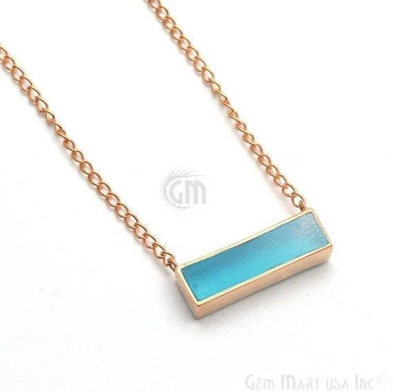 Rectangle Shape Gemstone Gold Plated Bar Pendant 18 Inch Long Necklace Chain (Pick your Gemstone)