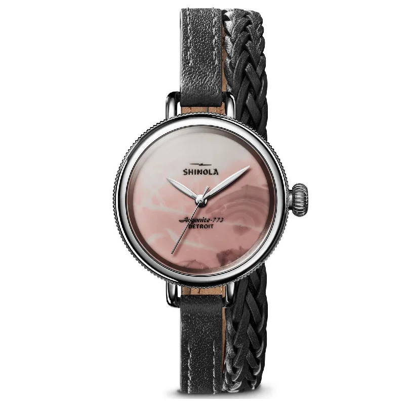 Shinola Birdy Womens Watch with Multi Colored Jasper Dial and Black Braided Strap (quartz movement)