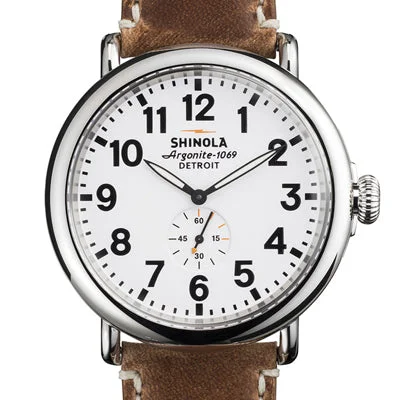 Shinola Mens Runwell Watch with White Dial and Tan Leather Strap (quartz movement)