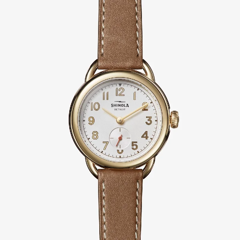 Shinola Runabout Ladies Watch with White Dial and Tan Leather Strap (quartz movement)