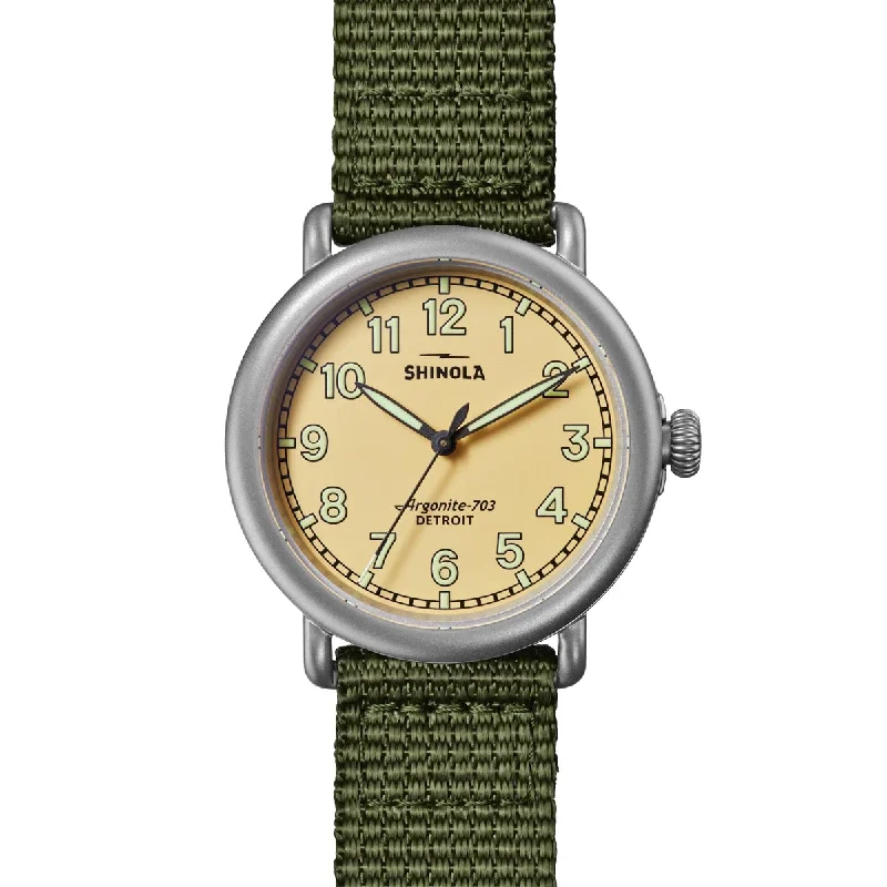 Shinola Runwell Field Mens Watch with Cream Dial and Green Nylon Strap (quartz movement)