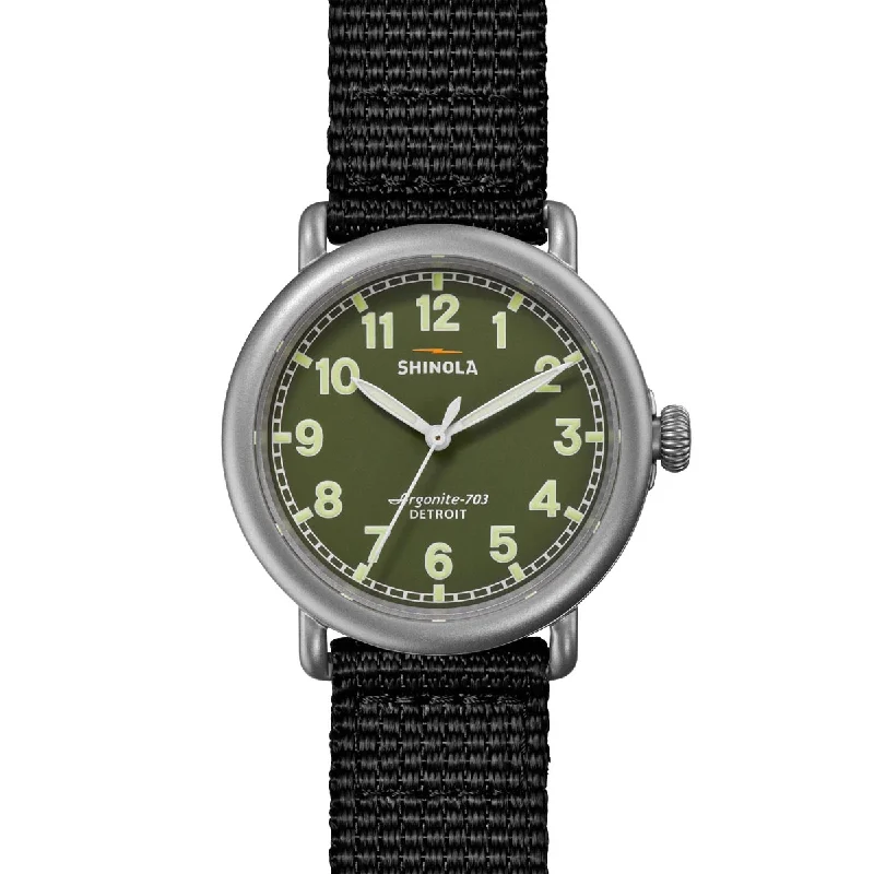 Shinola Runwell Field Mens Watch with Green Dial and Black Nylon Strap (quartz movement)