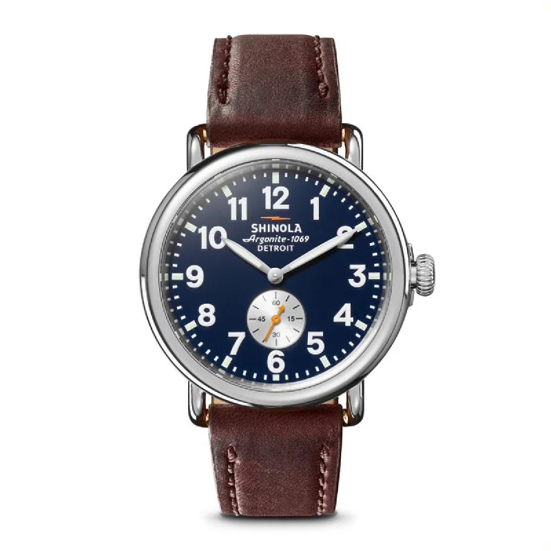 Shinola Runwell Mens Watch with Blue Dial and Brown Leather Strap (quartz movement)