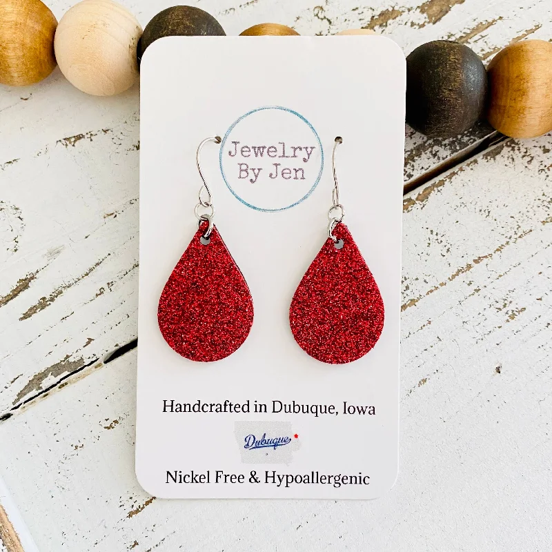 Small Teardrop: Red Fine Glitter