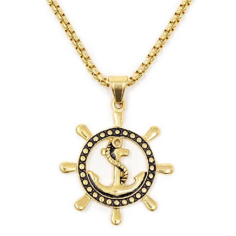 Stainless Steel Anchor Wheel Pendant Gold Plated