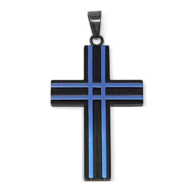 Stainless Steel Black Blue Ion Plated Matte Layer Cross Pendant