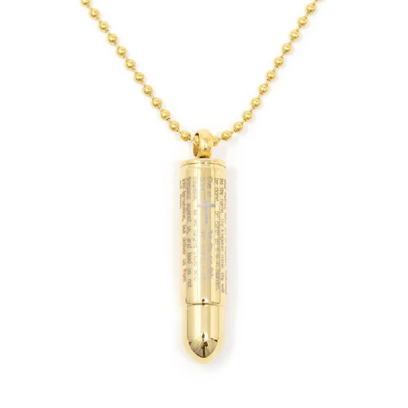 Stainless Steel Bullet Prayer Pendant Gold Plated