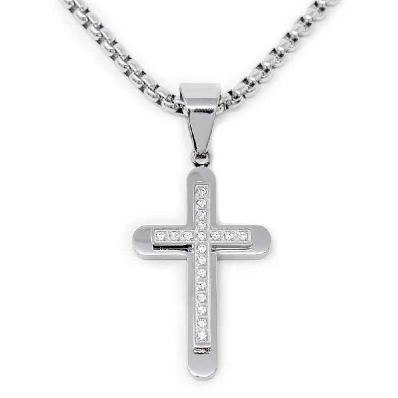 Stainless Steel CZ Cross Pendant