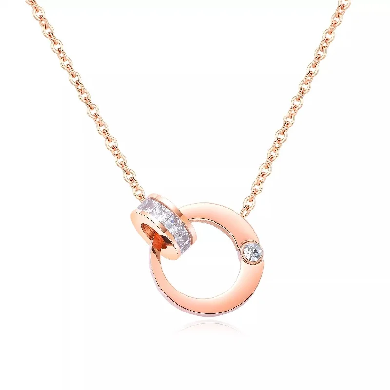 Stainless Steel CZ Eternity Necklace Rose Gold Plated