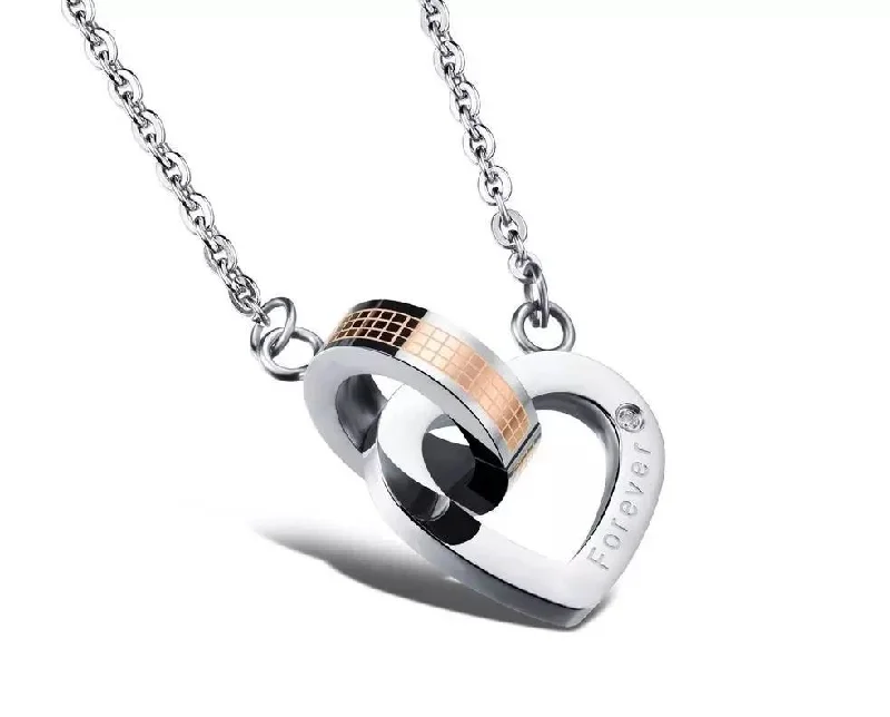 Stainless Steel Forever Heart Necklace Two Tone