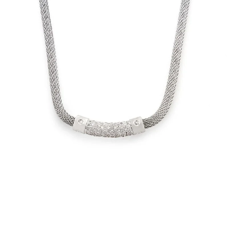 Stainless Steel Mesh Pave Station Necklace